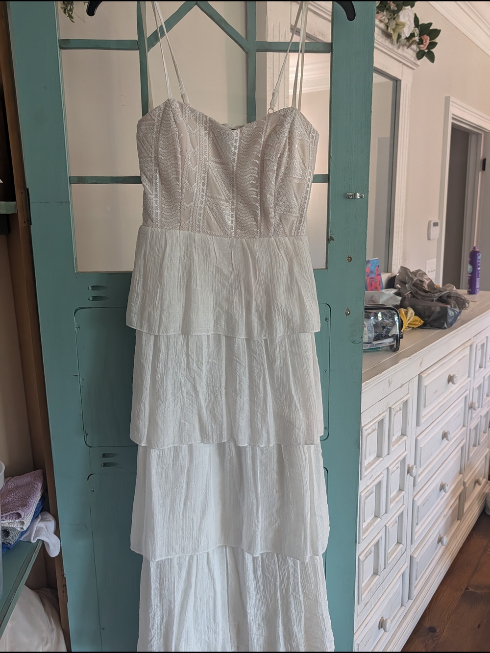 White Tiered Lace Bodice Maxi Dress - Brand